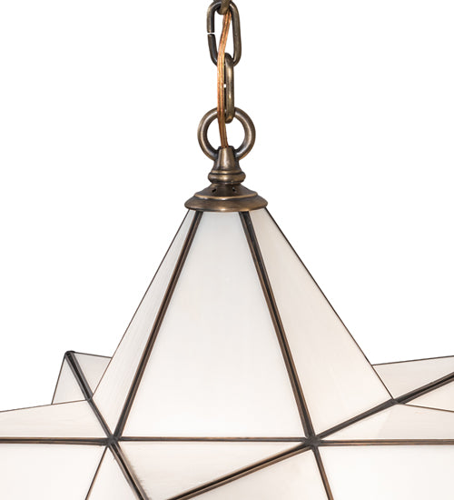 Meyda Lighting Moravian Star 24" Antique Brass Pendant Light With White Art Shade Glass