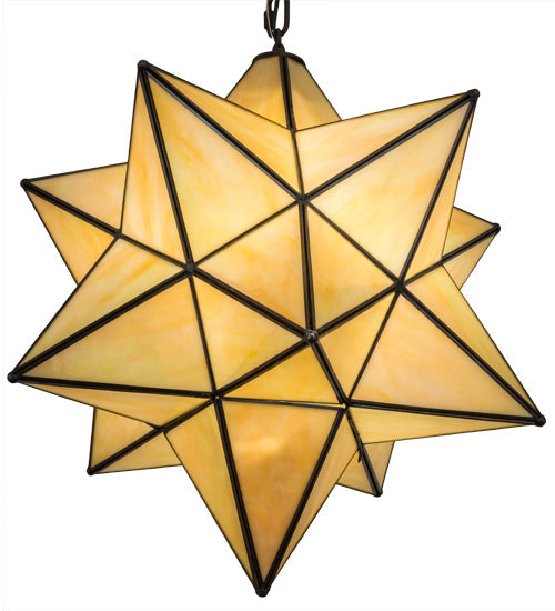 Meyda Lighting Moravian Star 25" 3-Light Oil Rubbed Bronze Cascading Pendant Light With Beige Iridescent Shade Glass