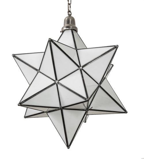 Meyda Lighting Moravian Star 250854 18" Brushed Nickel Pendant Light With White Art Shade Glass