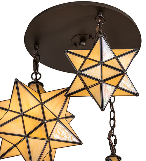 Meyda Lighting Moravian Star 251942 25" 3-Light Oil Rubbed Bronze Cascading Pendant Light With Beige Iridescent Shade Glass