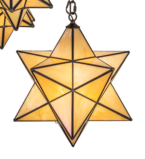 Meyda Lighting Moravian Star 251942 25" 3-Light Oil Rubbed Bronze Cascading Pendant Light With Beige Iridescent Shade Glass