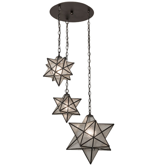 Meyda Lighting Moravian Star 26" 3-Light Oil Rubbed Bronze Cascading Pendant Light With Clear Seeded Shade Glass