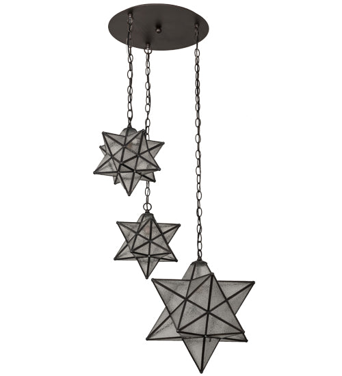 Meyda Lighting Moravian Star 26" 3-Light Oil Rubbed Bronze Cascading Pendant Light With Clear Seeded Shade Glass