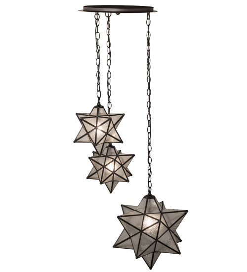 Meyda Lighting Moravian Star 26" 3-Light Oil Rubbed Bronze Cascading Pendant Light With Clear Seeded Shade Glass