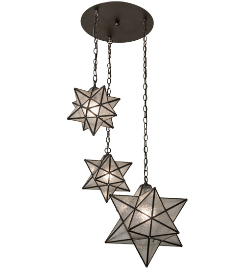 Meyda Lighting Moravian Star 26" 3-Light Oil Rubbed Bronze Cascading Pendant Light With Clear Seeded Shade Glass
