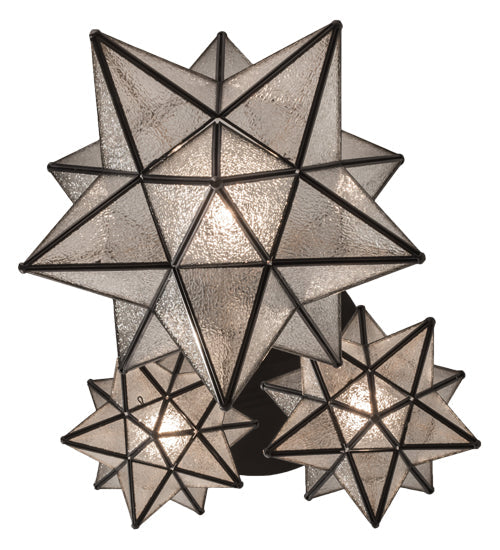 Meyda Lighting Moravian Star 26" 3-Light Oil Rubbed Bronze Cascading Pendant Light With Clear Seeded Shade Glass