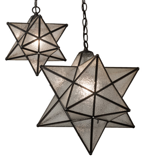Meyda Lighting Moravian Star 26" 3-Light Oil Rubbed Bronze Cascading Pendant Light With Clear Seeded Shade Glass