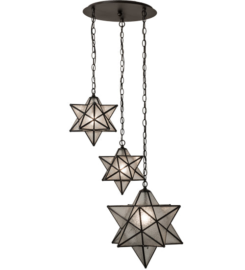 Meyda Lighting Moravian Star 26" 3-Light Oil Rubbed Bronze Cascading Pendant Light With Clear Seeded Shade Glass