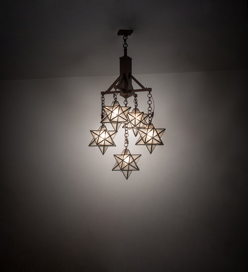 Meyda Lighting Moravian Star 26" 5-Light Mahogany Bronze Chandelier With Clear Seeded Shade Glass