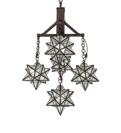 Meyda Lighting Moravian Star 26" 5-Light Mahogany Bronze Chandelier With Clear Seeded Shade Glass