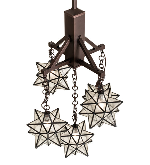 Meyda Lighting Moravian Star 26" 5-Light Mahogany Bronze Chandelier With Clear Seeded Shade Glass