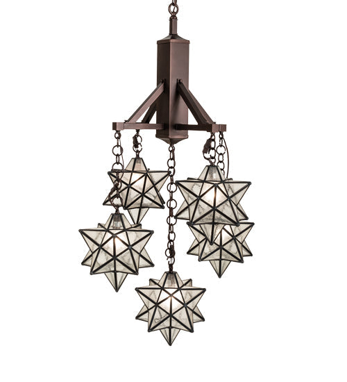 Meyda Lighting Moravian Star 26" 5-Light Mahogany Bronze Chandelier With Clear Seeded Shade Glass