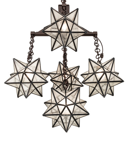 Meyda Lighting Moravian Star 26" 5-Light Mahogany Bronze Chandelier With Clear Seeded Shade Glass