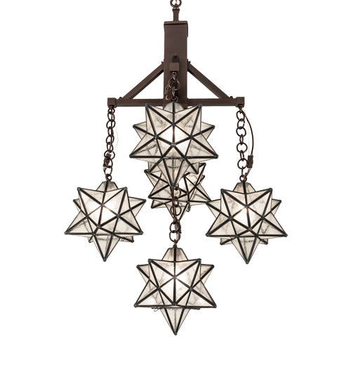 Meyda Lighting Moravian Star 26" 5-Light Mahogany Bronze Chandelier With Clear Seeded Shade Glass