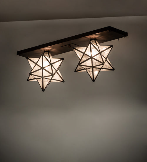 Meyda Lighting Moravian Star 30" 2-Light Mahogany Bronze Flush Mount Light With Clear Seeded Shade Glass