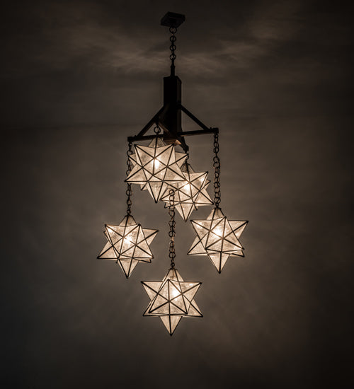 Meyda Lighting Moravian Star 30" 5-Light Mahogany Bronze Chandelier With Clear Seeded Shade Glass
