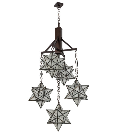 Meyda Lighting Moravian Star 30" 5-Light Mahogany Bronze Chandelier With Clear Seeded Shade Glass