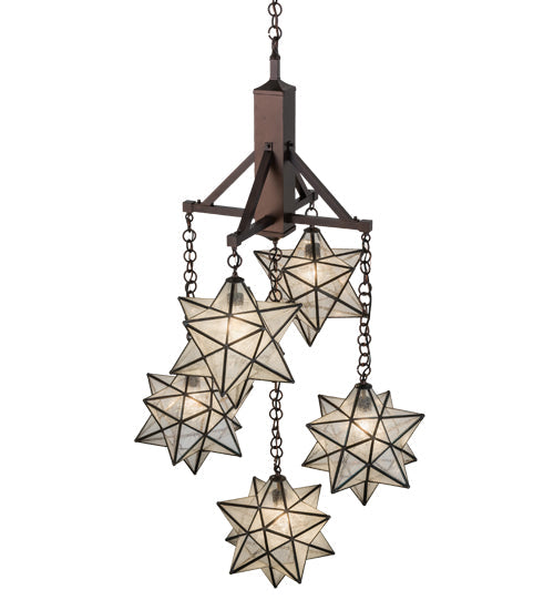 Meyda Lighting Moravian Star 30" 5-Light Mahogany Bronze Chandelier With Clear Seeded Shade Glass