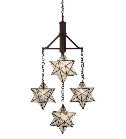 Meyda Lighting Moravian Star 30" 5-Light Mahogany Bronze Chandelier With Clear Seeded Shade Glass