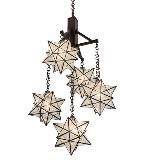 Meyda Lighting Moravian Star 30" 5-Light Mahogany Bronze Chandelier With Clear Seeded Shade Glass