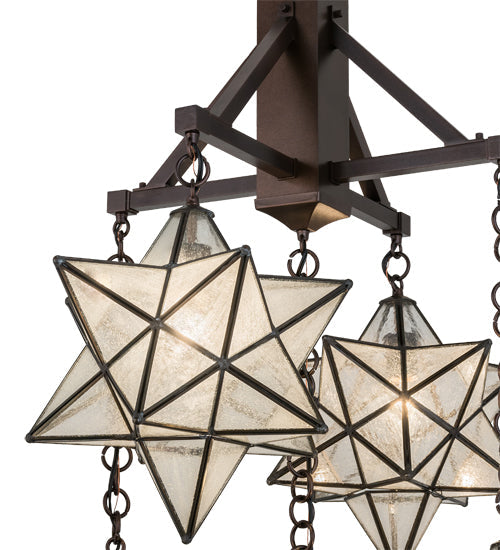 Meyda Lighting Moravian Star 30" 5-Light Mahogany Bronze Chandelier With Clear Seeded Shade Glass