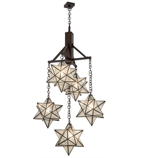 Meyda Lighting Moravian Star 30" 5-Light Mahogany Bronze Chandelier With Clear Seeded Shade Glass