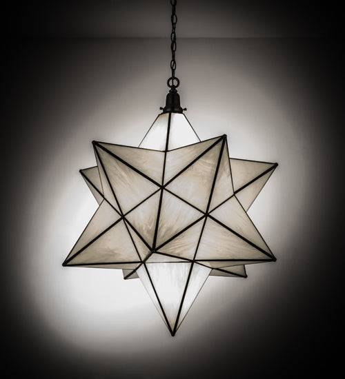 Meyda Lighting Moravian Star 32" 6-Light Brushed Nickel Pendant Light With White Art Shade Glass