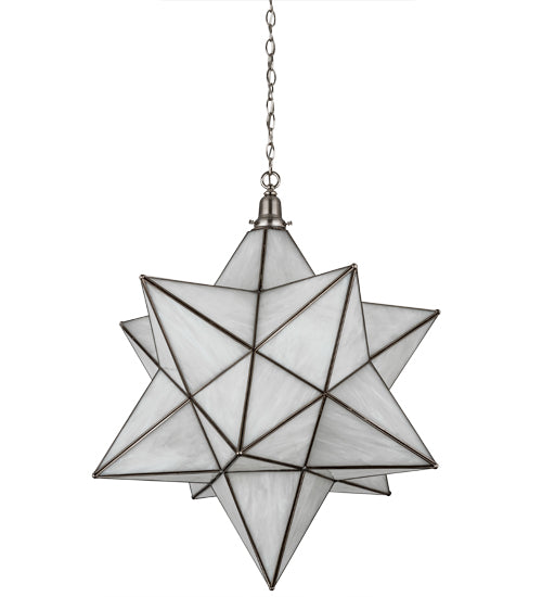 Meyda Lighting Moravian Star 32" 6-Light Brushed Nickel Pendant Light With White Art Shade Glass