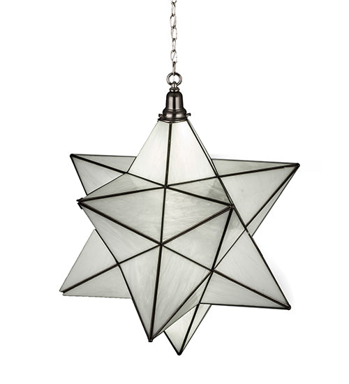 Meyda Lighting Moravian Star 32" 6-Light Brushed Nickel Pendant Light With White Art Shade Glass