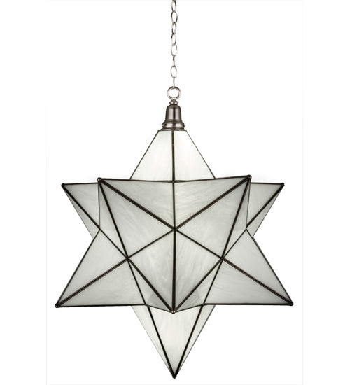 Meyda Lighting Moravian Star 32" 6-Light Brushed Nickel Pendant Light With White Art Shade Glass
