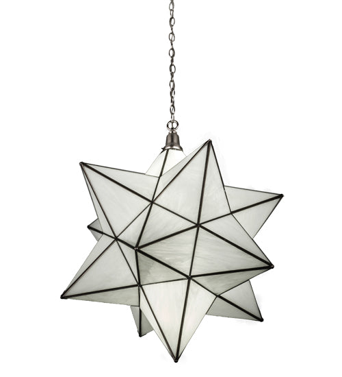 Meyda Lighting Moravian Star 32" 6-Light Brushed Nickel Pendant Light With White Art Shade Glass