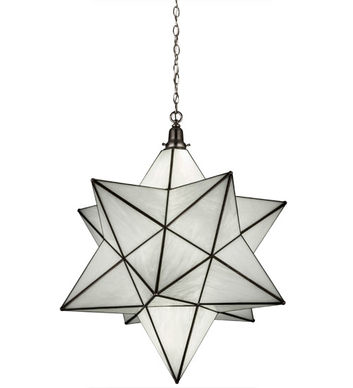 Meyda Lighting Moravian Star 32" 6-Light Brushed Nickel Pendant Light With White Art Shade Glass
