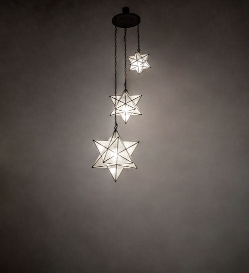 Meyda Lighting Moravian Star 36" 3-Light Oil Rubbed Bronze Cascading Pendant Light With Clear Seeded Shade Glass