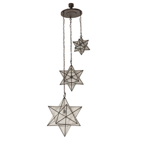 Meyda Lighting Moravian Star 36" 3-Light Oil Rubbed Bronze Cascading Pendant Light With Clear Seeded Shade Glass