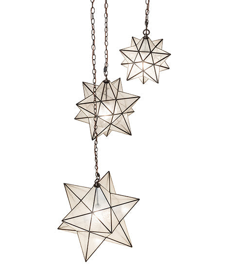Meyda Lighting Moravian Star 36" 3-Light Oil Rubbed Bronze Cascading Pendant Light With Clear Seeded Shade Glass
