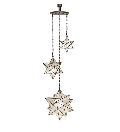 Meyda Lighting Moravian Star 36" 3-Light Oil Rubbed Bronze Cascading Pendant Light With Clear Seeded Shade Glass