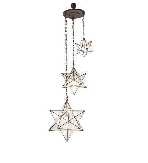 Meyda Lighting Moravian Star 36" 3-Light Oil Rubbed Bronze Cascading Pendant Light With Clear Seeded Shade Glass