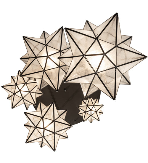 Meyda Lighting Moravian Star 36" 5-Light Timeless Bronze Cascading Pendant Light With Clear Seeded Shade Glass