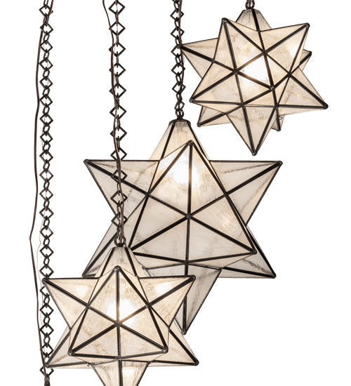 Meyda Lighting Moravian Star 36" 5-Light Timeless Bronze Cascading Pendant Light With Clear Seeded Shade Glass