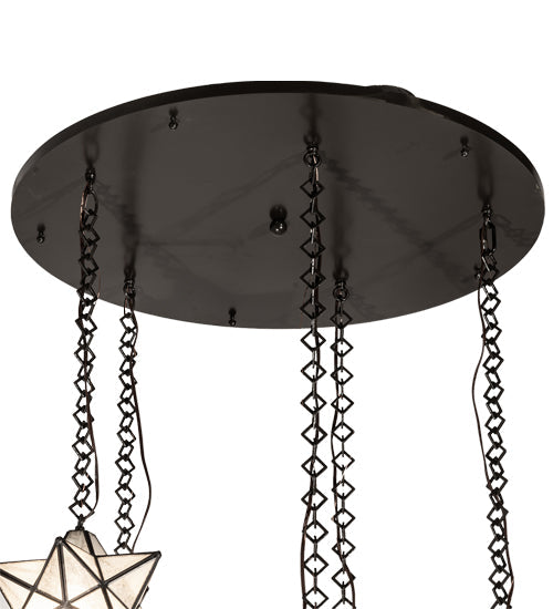 Meyda Lighting Moravian Star 36" 5-Light Timeless Bronze Cascading Pendant Light With Clear Seeded Shade Glass