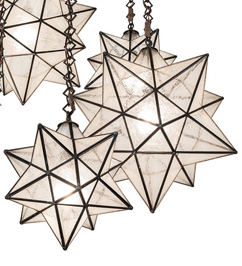 Meyda Lighting Moravian Star 37" 5-Light Timeless Bronze Cascading Pendant Light With Clear Seeded Shade Glass