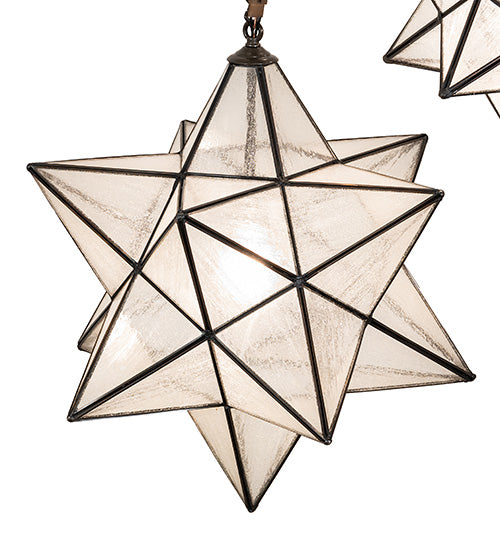 Meyda Lighting Moravian Star 37" 5-Light Timeless Bronze Cascading Pendant Light With Clear Seeded Shade Glass