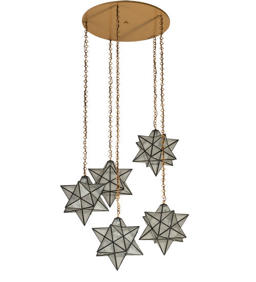 Meyda Lighting Moravian Star 45" 5-Light Sahara Gold Cascading Pendant Light With Clear Seeded Shade Glass