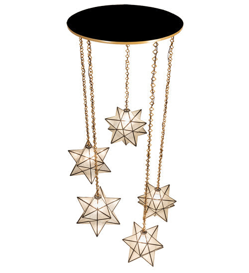 Meyda Lighting Moravian Star 45" 5-Light Sahara Gold Cascading Pendant Light With Clear Seeded Shade Glass