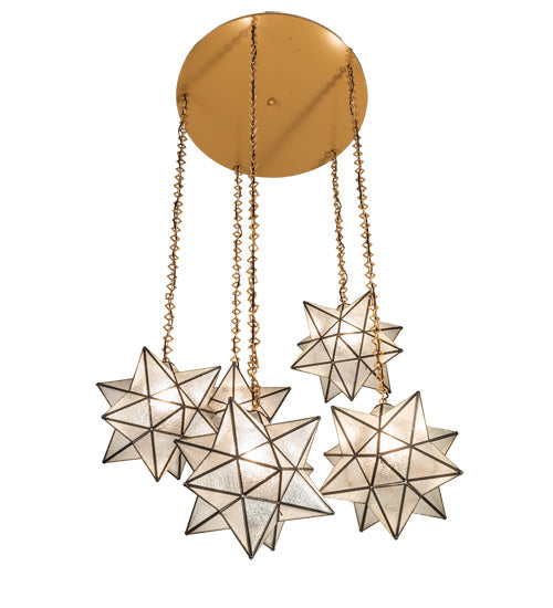 Meyda Lighting Moravian Star 45" 5-Light Sahara Gold Cascading Pendant Light With Clear Seeded Shade Glass