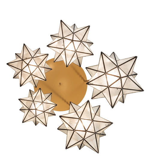 Meyda Lighting Moravian Star 45" 5-Light Sahara Gold Cascading Pendant Light With Clear Seeded Shade Glass