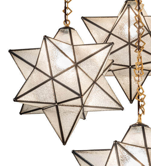 Meyda Lighting Moravian Star 45" 5-Light Sahara Gold Cascading Pendant Light With Clear Seeded Shade Glass