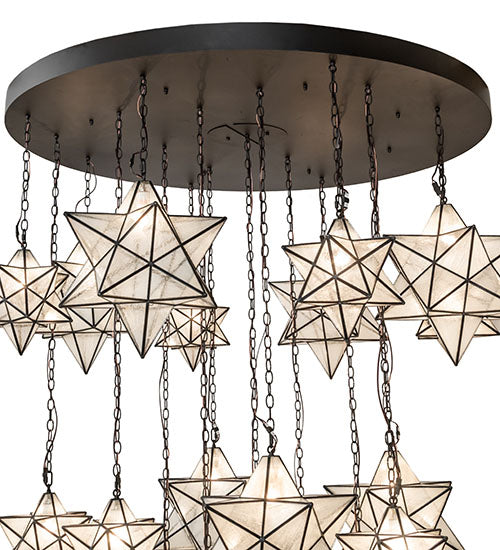 Meyda Lighting Moravian Star 72" 19-Light Oil Rubbed Bronze Cascading Chandelier With Clear Seeded Shade Glass