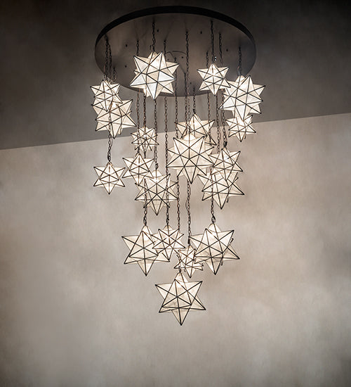 Meyda Lighting Moravian Star 72" 19-Light Oil Rubbed Bronze Cascading Chandelier With Clear Seeded Shade Glass