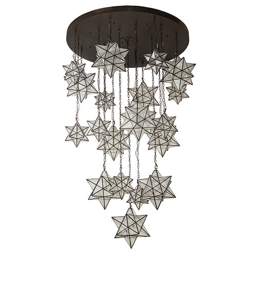 Meyda Lighting Moravian Star 72" 19-Light Oil Rubbed Bronze Cascading Chandelier With Clear Seeded Shade Glass